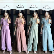 Basic long set Pastel แฟชั่นราคาถูก ชุดเซทขายาว สีพาสเทล (เสื้อเชิ้ตครอปแขนสั้น+กางเกงขายาว) ชุดทำงาน ชุดเที่ยวทะเล ร้าน Aromashop123 กางเกงขายาวทรงกระบอก ชุดเซ็ต2ชิ้นผู้หญิง