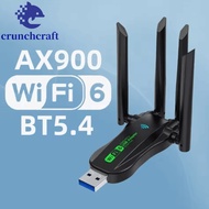 CRUNCHCRAFT​ Dual Band WiFi6 USB Adapter, AX900 Bluetooth 5.4 900Mbps WiFi Dongle, Stable Connection
