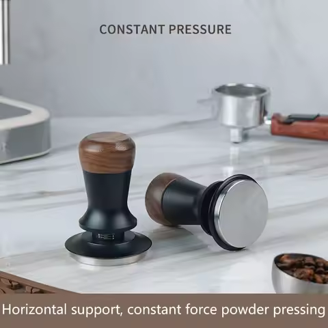 51/53/58mm Coffee Tamper Walnut Adjustable Height Constant Force Coffee Tamper Stainless Steel Threa
