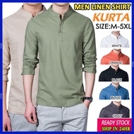【READY STOCK】Kemeja Lelaki Men Kurta Polo Shirt Linen Smart Casual Plain Top Formal Muslimah Lelaki 