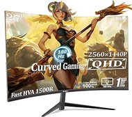 27" 1440P 180Hz 2K Curved Monitor, Professional Ips Gaming PC Qhd 2560X1440P, Screen Computer Home O