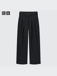 包郵✨ UNIQLO U 附腰帶打褶寬褲 (黑)