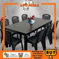 LPC MALL Raya Offer Dining Set 1+8 /Plastic Chair+Dining Table 8Seater /Meja Makan 1+8 Murah Cantik Morden Offer Now