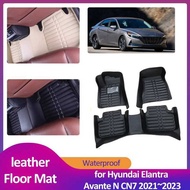 Car Floor Mat for Hyundai Elantra Avante N CN7 i30 Sedan 2021~2023 Leather Foot Liner Waterproof Car