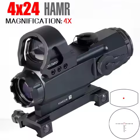 4x24 HAMR Scope 4x Magnifying Scope with 1x Red Dot Sight for Hunting Tactical Adjustable Optic Coll