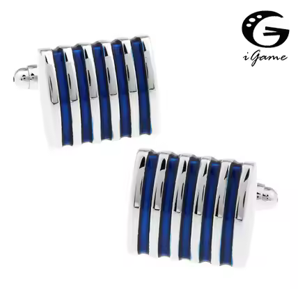 iGame 1 Pair Retail Men's Cuff Links 4 Colors Option Blue Red Black Pink Brass Fashion Stripes Busin