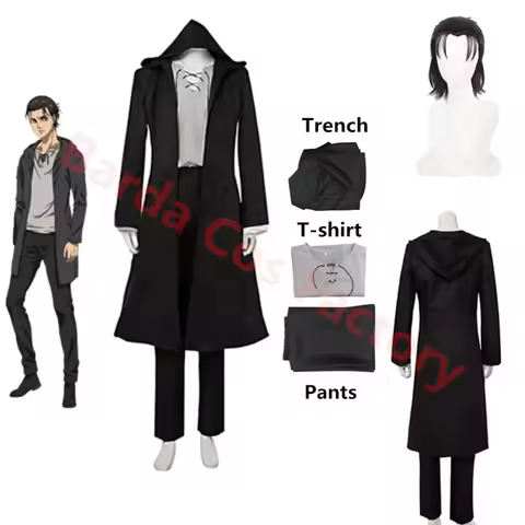 A Loving Family Season 4 Attack on Titan Jaeger Eren Cosplay Costume Uniform Wig Black Trench Anime 