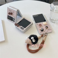 Silver Cases Cartoon Coffee Donut Phone Case With Chain For Samsung Galaxy Z Flip 7 FE 6 5G 5 4 3 ZF