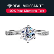 Real Moissanite Ring,S925 Sterling Silver Moissanite Korean Six-Claw Ring For Women,Classic Crown En