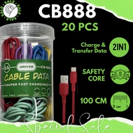 DATA CABLE JAR CONTENTS 20 CB-888 SUPER FAST CHARGING MICRO CABLE TYPE C/IOS CABLE