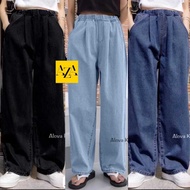 Alora Jumbo Culottes Jeans Trendy Loose Fit Pants with Full Elastic Waist WasH Jeans