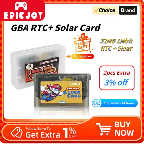 EPICJOY Rewritable GBA Flash Cart - 32MB Storage, 1Mb Flash, Solar + RTC Functionality, Compatible w