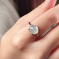 冰種白翡翡翠蛋面戒指 925純銀 | 天然緬甸玉翡翠A貨 | 送禮