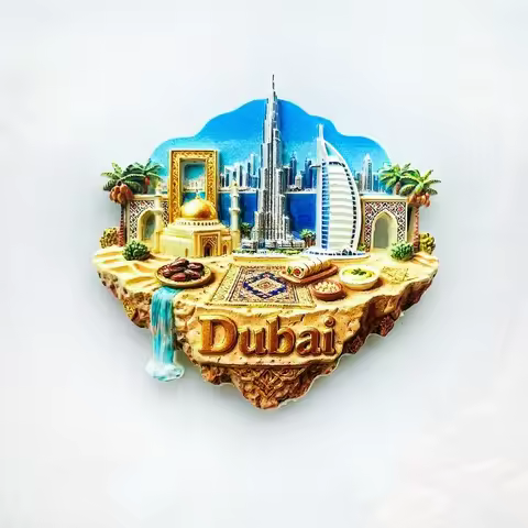 Dubai Floating Island Fridge Magnet - Opulent 3D Skyline with Iconic Towers Unique UAE Luxury Souven
