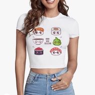 Sushi streetwear  fairycore graphic  crop top Female 2000s Kawaii vintage t-shirts clothing