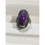 (R274) PHOSPHOSIDERITE NATURAL GEMSTONE ADJUSTABLE SILVER RETRO RING 紫云母天然宝石可调节复古银戒指 CINCIN PERAK BATU UNGU