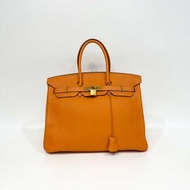 hermes 9J火焰橘TC皮金釦內縫BIRKIN35CM柏金包
