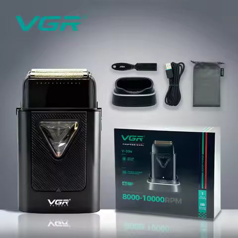 VGR Beard Trimmer Professional 0MM Shaver 9000 RPM Shaver Charging Base Razor Titanium Blade Electri