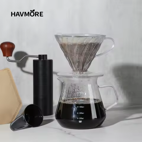 Pour Over Coffee Dripper Set 600ml Glass Server V02 Funnel Drip Maker Brew Cup Coffee Set with Filte