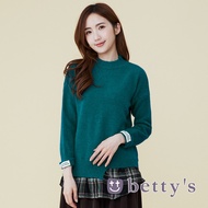 Betty's (15) Hem Checked Fabric Knitted Sweater (Blue Green)