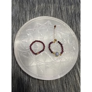 Garnet with Aquamarine Elastic/Drawstring Ring