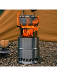 1入組不鏽鋼色- 小尺寸便攜式不銹鋼圓形燃木爐,適用於戶外露營和野餐燒烤,炭爐固體酒精爐
