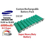Custom DIY Rechargeable Battery Pack 6000mAh 66 Amp Lithium Ion 18650 Battery 11.1v to 12.6v 3S3P wi