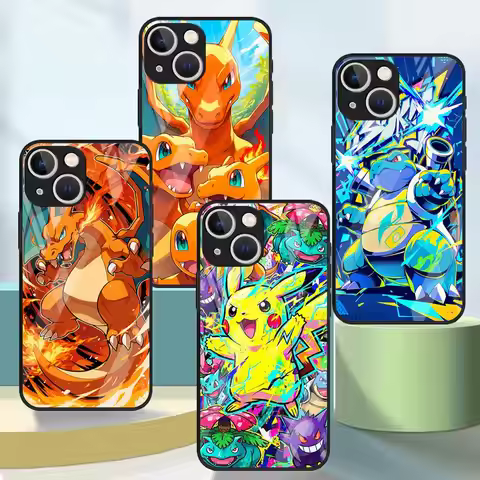 Glass Case for iPhone 17 Pro Max XR Air 16 13 15 Plus 14 11 8 12 Phone Cover Hot Comic Pokemon Art