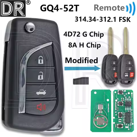Great GQ4-52T 314.34/312.1 FSK 4D72/G 8A/H Chip Modified Flip Car Remote Key For Toyota Trundra High