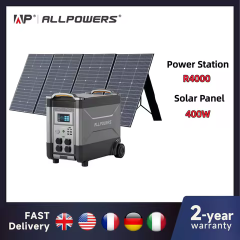ALLPOWERS Solar Generator R4000 with 400W Solar Panel, 4 X 4000W (6000W Surge) AC Outlets, 3600Wh Po