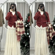 Red Wool Cardigan / Red Christmas Sweater