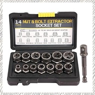 (UTVR) 14 PCS Lug 3/8Inch Drive Impact Bolt Nut Extractor Set Steel Nut Remover Kit 1/4Inch-3/4Inch