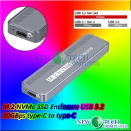 M.2 NVMe SSD Enclosure USB 3.2 20GBps Type-c to Type-C Aluminum Enclosure Case 2280/2260/2242/2230 E