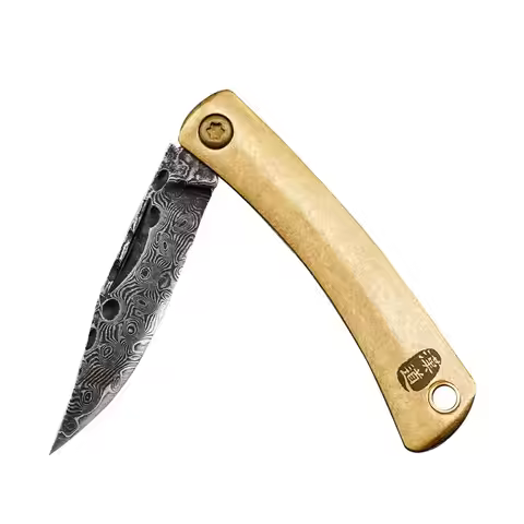 HX Outdoors Damascus Folding Knife Brass Handle,Camping Hunting Survival Multi Functional Pocket Kni