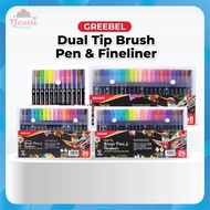 GREEBEL Dual Tip Brush Pen & Fineliner - Lettering & Sketch Color Brush Pen 2-in-1 Market Drawing Pe