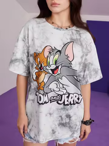 TOM & JERRY X SHEIN Men's and Women's Leisure Cartoon 3 D Printing Speed Dry Loose Hang Down Shoulde