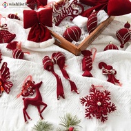 Wishlistforyou Flannel Surface Red Bow Christmas Tree Decoration 3D Plastic Ornament Fake Snow Winte