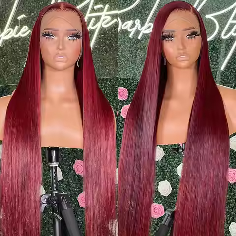 Burgundy 13x6 Hd Lace Frontal Human Hair Wig On Sale 30 36 Inch Bone Straight Lace Front 99J Colored