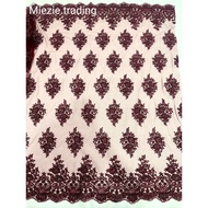 Kain Lace Meter( Maroon ) / Lace Fabric Beaded / Embroidery Lace Fabric for high grade dresses baju pengantin