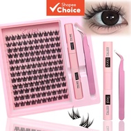 Cluster Lash Extension Set — Volumizing Singles with Adhesive & Sealer, DIY Faux Mink Lashes