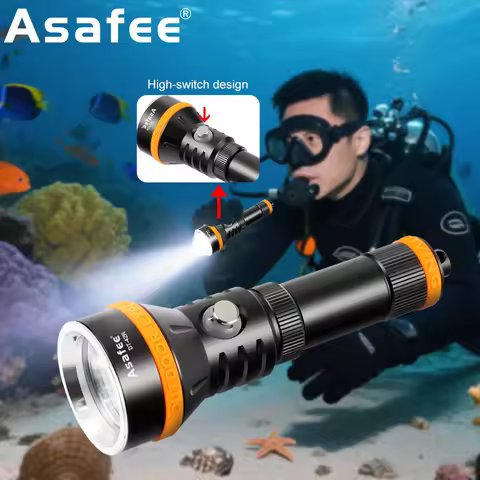 Asafee DT-42R Professional Diving Flashlight Underwater 3000Lumen IPX8 Dive Torch Rechargeable Power