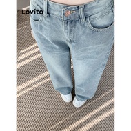 (Trendy) Lovito Casual Jeans Plain Washed Jeans for Women LNE64072