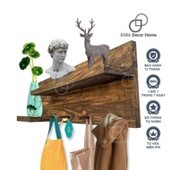 Kệ treo tường 2 tầng kèm móc treo quần áo và phụ kiện đa năng màu nâu Rustic (Gỗ thông tự nhiên sơn