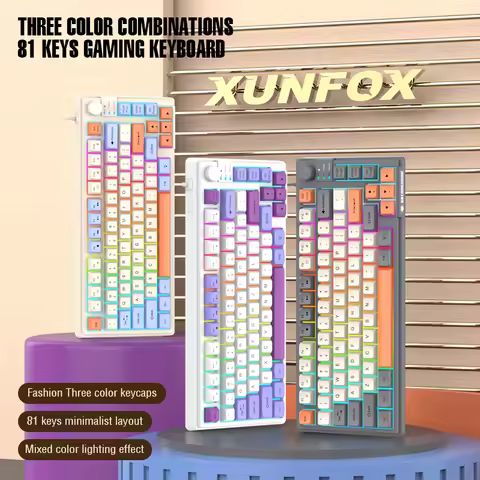 XUNSVFOX K81 wired mechanical gaming feel keyboard USB with volume knob RGB desktop laptop universal