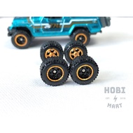 Z206 - Tayar Getah Rubber Wheels 1/64 Hot wheels Fifteen52 Turbomac 4x4 OFFROAD Black Gold line Long