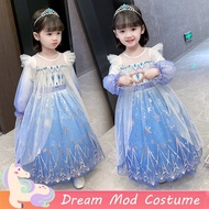 Frozen Elsa Costume Cosplay Long Sleeve Blue Dress For Kids Girl White Gown For Kids Halloween Christmas Mesh Cloak Terno