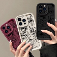 Simple Sketch Rose Flower Phone Case For IPhone 17 16 15 14 13 12 11 Pro Max Plus 16E Silicone Camer