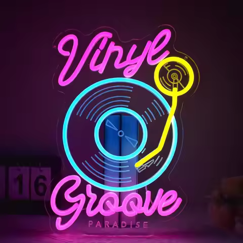 Vinyl Record LED Neon Sign USB Powered Neon Light Record Store Bar DJ Music Studio Man Cave Party De