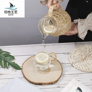 Export Rattan Japanese Style ins Style Influencer Diamond Cold Water Bottle Transparent Glass Water 