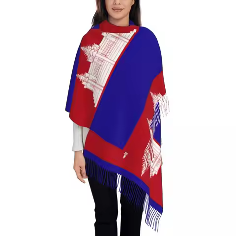 Cambodia Flag Women's Pashmina Shawl Wraps Fringe Scarf Long Large Scarf